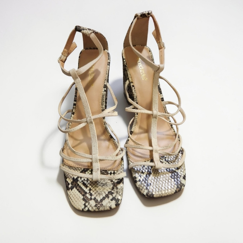 Shoe Dazzle Belva Snakeskin Strappy Heels